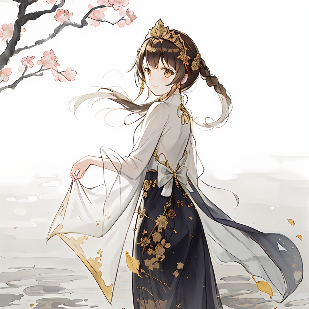((best quality)), ((masterpiece)), ((ultra-detailed)), (illustration), (detailed light), (an extremely delicate and beautiful),((a cute girl:1.2)),((cowboy shot)),standding,(Starry sky adorns beautiful detailed dress),golden {leaf-shape} headdress around two sides of head,(beautiful brown eyes),floating brown hair, colored inner hair,(Lakeside:1.2),Negative space,background detailed