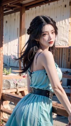  masterpiece,best quality,1girl, black hair, bare shoulders, long hair, dress, ,cowboy shot, dynamic pose, dynamic angle