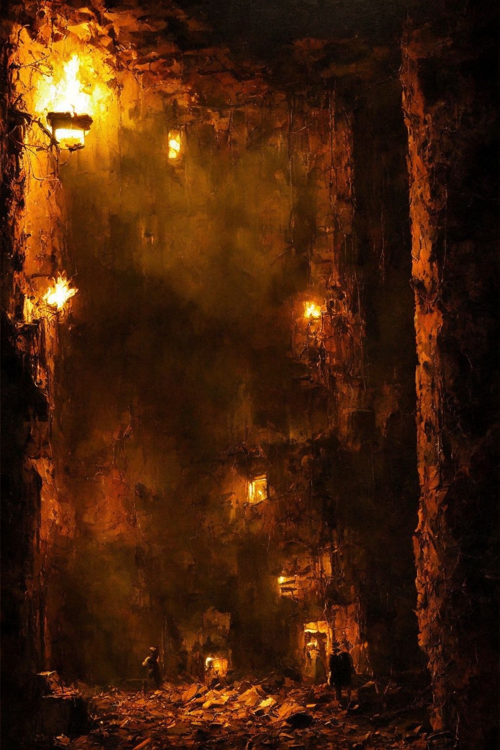 modelshoot style, (extremely detailed CG unity 8k wallpaper), (full shot body photo of the most creepy artwork in the world, old abandoned medieval dungeon at night with a medium shot of a ugly torturer waiting in the dark:1.4), prisoners, cells, dark, damp, and dirty, fire torches, professional majestic oil painting by Ed Blinkey, Atey Ghailan, Studio Ghibli, by Jeremy Mann, Greg Manchess, Antonio Moro, trending on ArtStation, trending on CGSociety, Intricate, High Detail, Sharp focus, dramatic, photorealistic painting art by midjourney and greg rutkowski