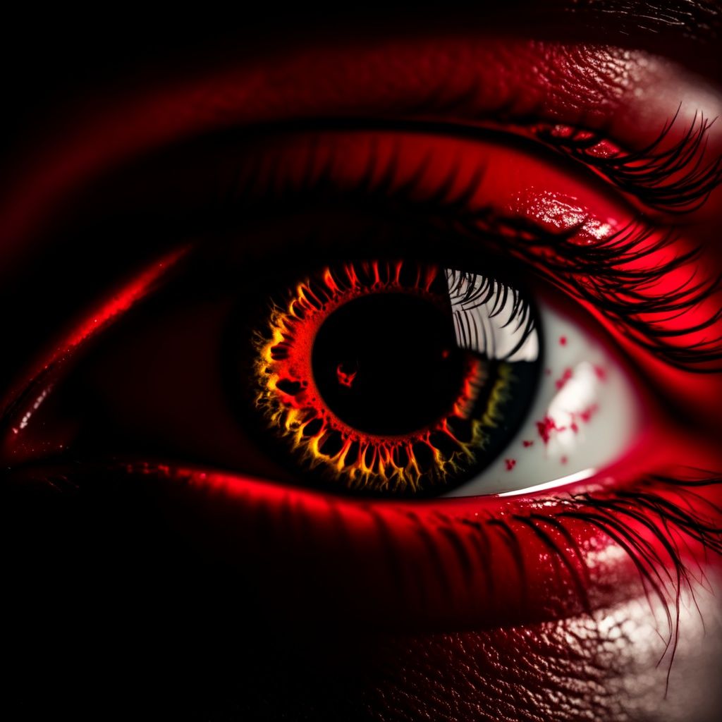 style of Tyler Shields,  red eye,  close up on Tensor.Art