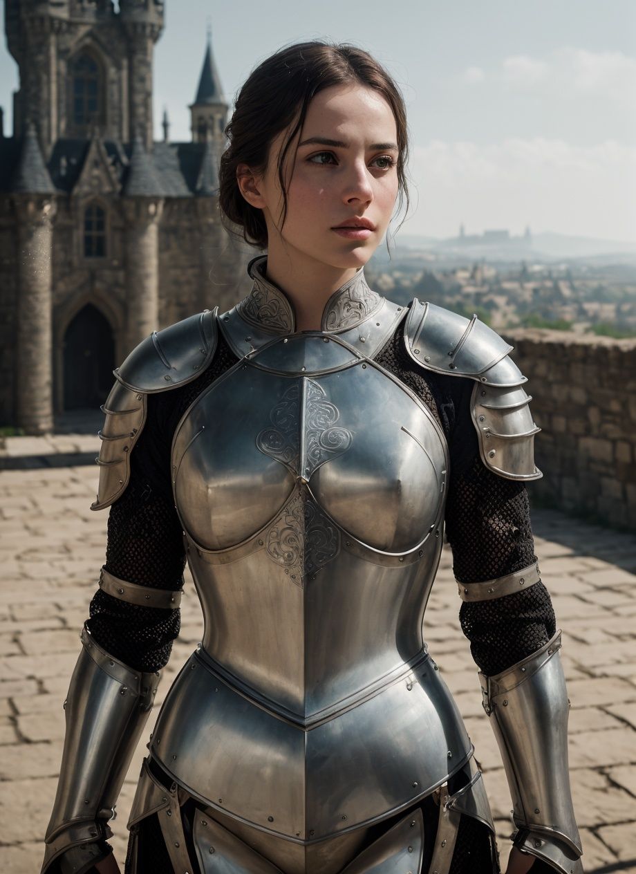 (masterpiece), (extremely intricate:1.3), (realistic), portrait of a girl, the most beautiful in the world, (medieval armor), metal reflections, upper body, outdoors, intense sunlight, far away castle, professional photograph of a stunning woman detailed, sharp focus, dramatic, award winning, cinematic lighting, octane render, unreal engine, volumetrics dtx