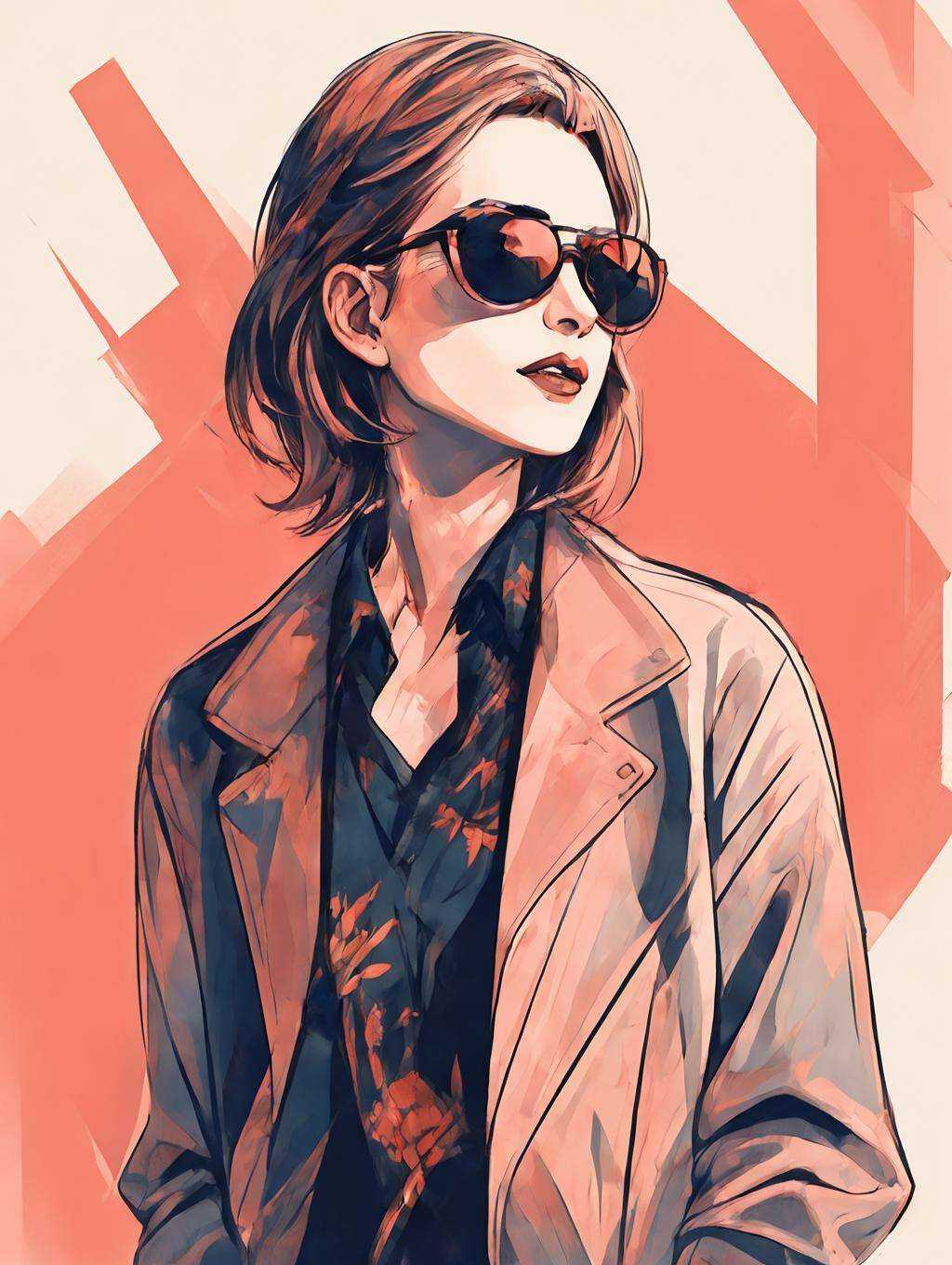 1 girl, Character poster, Fashion trends, black hair, fire, lips, long hair, makeup, multicolored hair, red hair, red theme, solo, sunglasses, upper body, white hair, 1girl, solo, short hair, upper body, multicolored hair, parted lips, lips, sunglasses, nose, red theme<lora:Graphic:0.7>