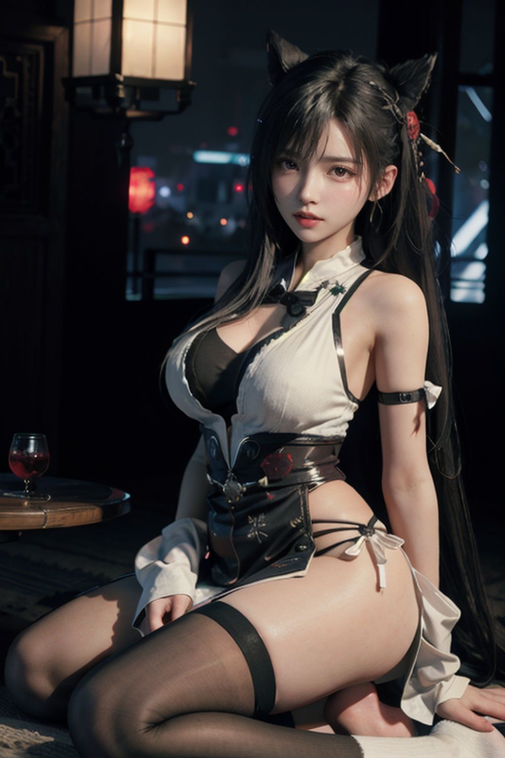 glass,sunlight,yae,hindenburg\(azur lane\),azur lane,shimanto\(azur lane\), white_hair ,shidudou,corrpution,shenhe,japanese clothes,battleshipprincess,glowing,kumanodancer, red_hair,long_hair,ningguang (genshin impact),black dress,side braid,  purple_eyes,nguang,nguanglf,monster_turret,updo hair,fantasy,mature female,ChihunHentai,broke,original outfit,headgear,yuyao,thigh strap, 