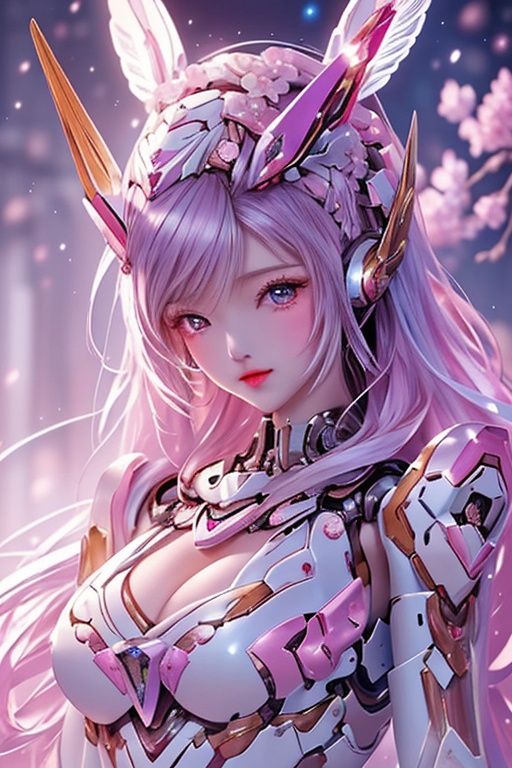 (masterpiece, top quality, best quality, official art, beautiful and aesthetic:1.2),(1girl),extreme detailed,(fractal art:1.3),colorful,highest detailed..,Purple,White,Blue,Chest,Abdomen,Snowflakes falling,(whole body:1.5),a face,(Only one face.:1.1),.,relief,Pink Mecha,Honey Mecha