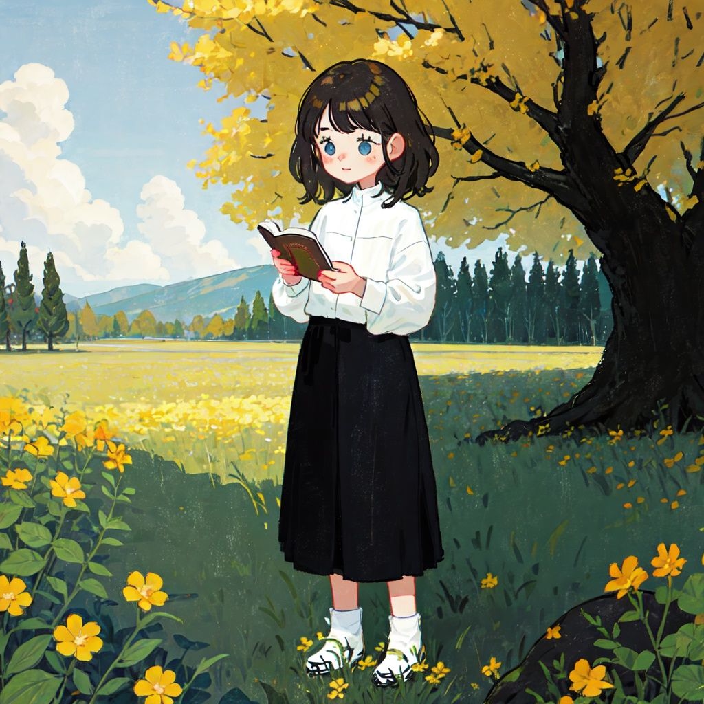 1 girl,full body, field of flowers,read book,<lora:fatiaowanv5:0.75>