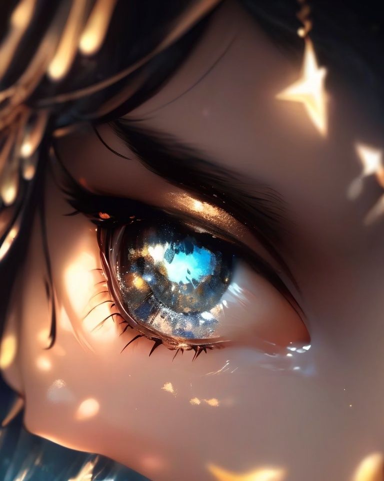 fantasy eye,<lora:LORA_fantacyeye_v2:0.8>,perfect eye,   <lora:mFKorea_60e5lion:0.5>, gradient_eyes, colored  eyelashes, pupils  sparkling,stars in eyes, jewelry, stars in the eyes, messy floating hair, colored inner hair, Starry sky adorns hair, depth of field, masterpiece, best quality,