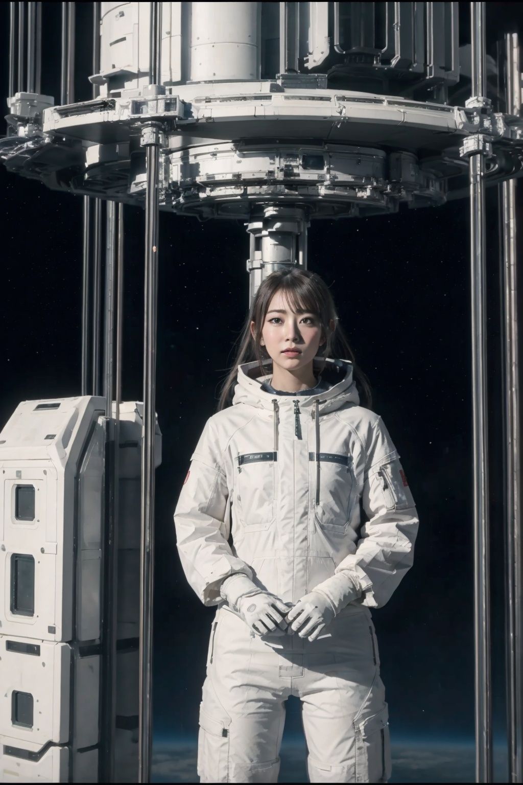 Space elevator, 1girl,on fire, solo,a colorful mecha girl on the front of space elevator,nsfw(best quality), (masterpiece),(ultra-detailed:1.2),(photorealistic:1.4),(highres), scenery, sky, planet, space, star \(sky\), cloud, spacecraft <lora:qinfen_20230614211347-000000:0.7> 