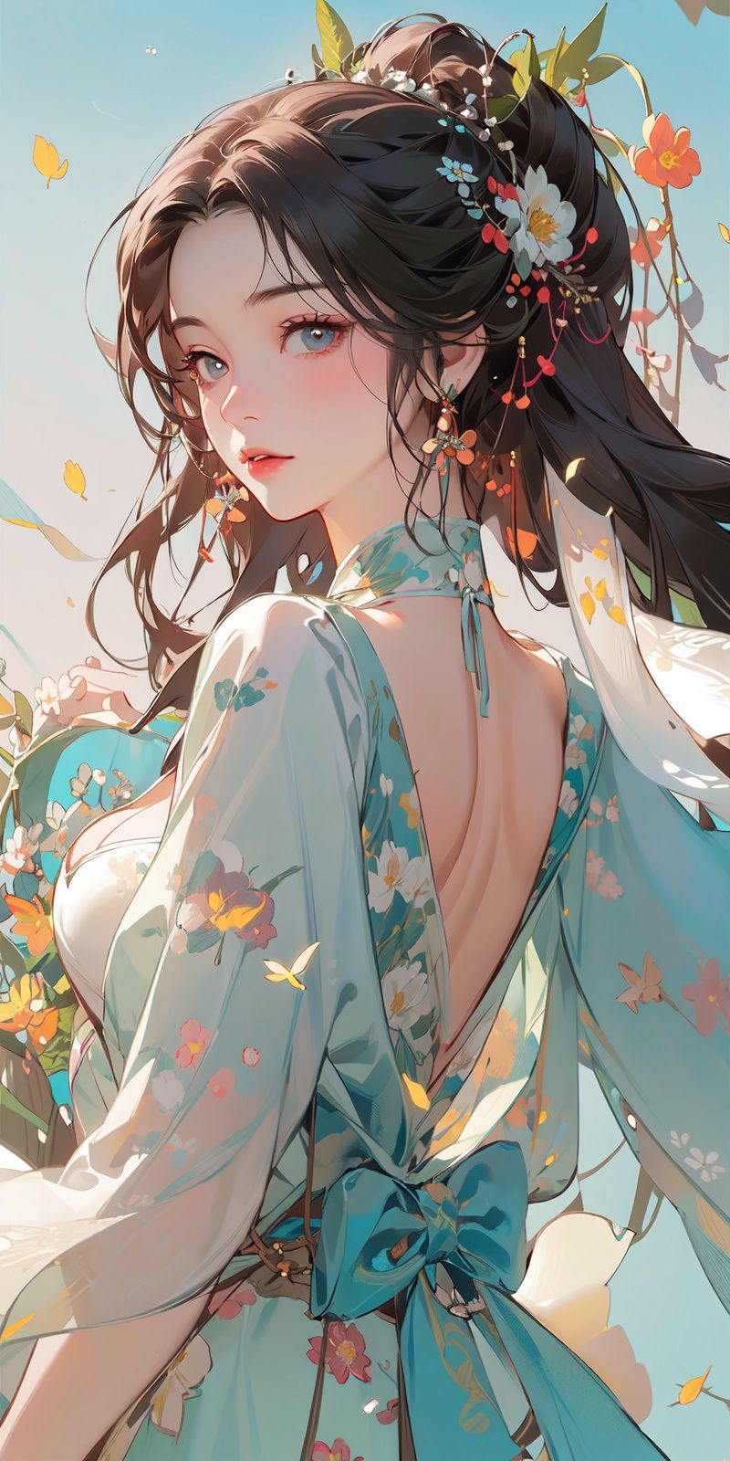 nsfw,(Masterpiece:1.2, high quality), (pixiv:1.4),cowboy shot, Eyebrows like willow leaves, ,The face is as beautiful as a flower, the eyes are tender. Small waist, big breasts, revealing cleavage; Lips slightly open, seductive expression. <lora:Chinese style_20230608163116-000018:0.8>