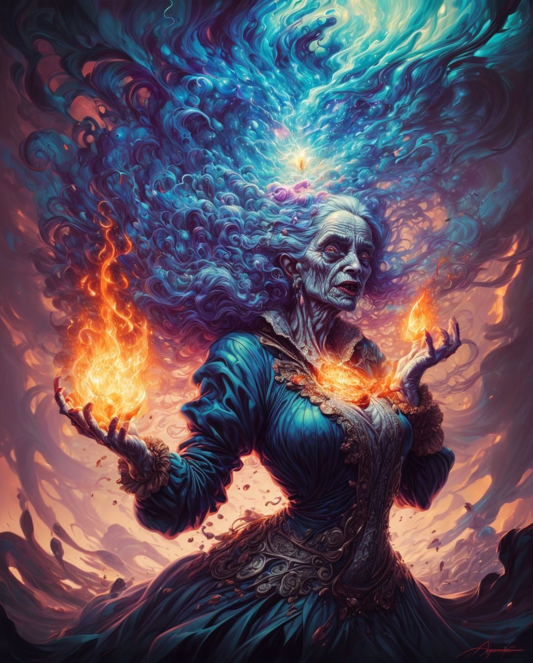 Highly detailed an ugly old witch casting a spell ,  abstract beauty,  explosive volumetric on Tensor.Art