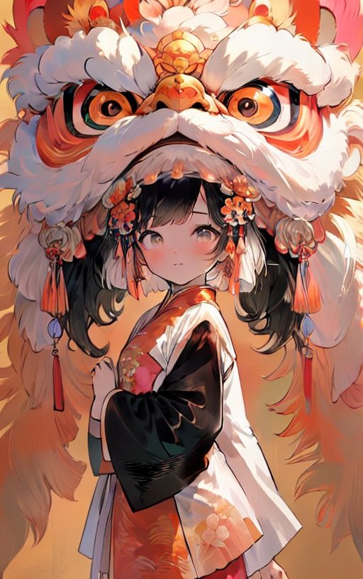 masterpiece,(best quality:1.3),1girl,<lora:LionDanceV1:0.7>,lion_dance,Flowers,
