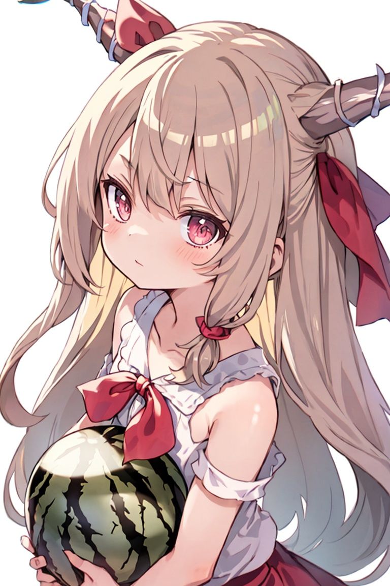 masterpiece, best quality,1girl, Ibuki Suika, outside, watermelon