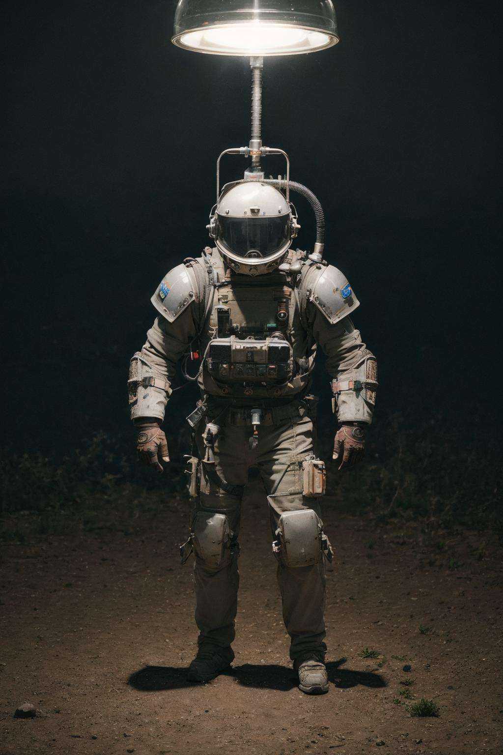 VeronicaCipher in a polished aluminum suit desert moon landscape jetpack glass dome helmet clockwork (best quality) (detai...
