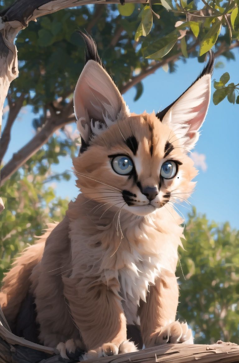 masterpiece, best quality,1girl,furry girl,outdoors,blue sky,forestcaracal,caracalcat,ningmao,kitten,adorable,maid dresss, looking at viewer,<lora:Caracal:0.8><lora:3DMM_V7:0.8>