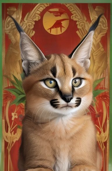 masterpiece, best quality,caracal,caracalcat,ningmao,kitten,soviet poster,Propaganda poster of communist ideology,sci-fic,oil painting,astronaut, forest, 