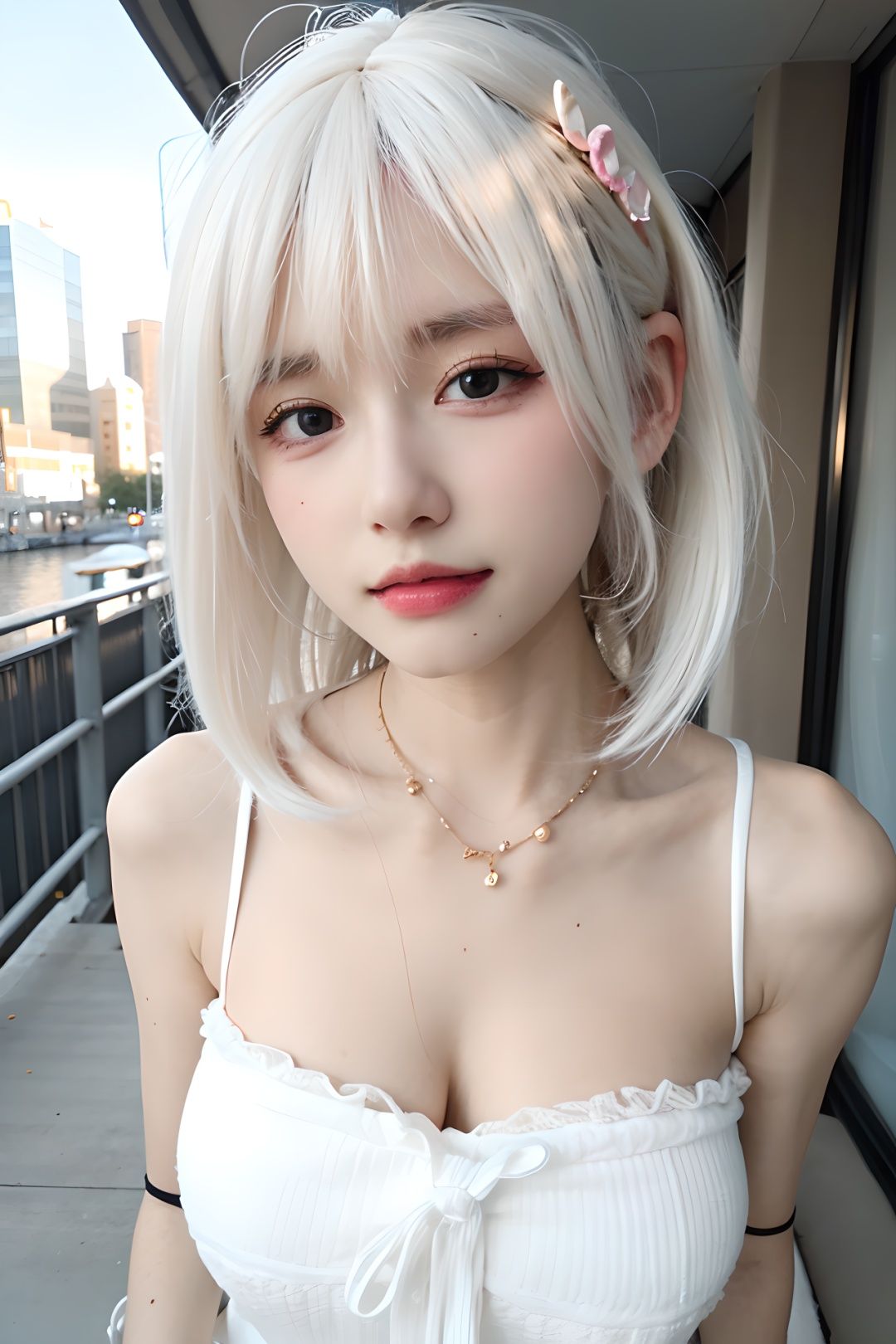 mix4, beautiful detailed girl, extremely detailed eyes and face, beautiful detailed eyes,1 girl,(White hair:1.5),hair accessories,(outdoor:1.3),Bustling city,necklace,<lora:daili_v20:0.8> <lora:cuteGirlMix4_v10:0.3> <lora:koreandolllikenessV20_v20:0.3>