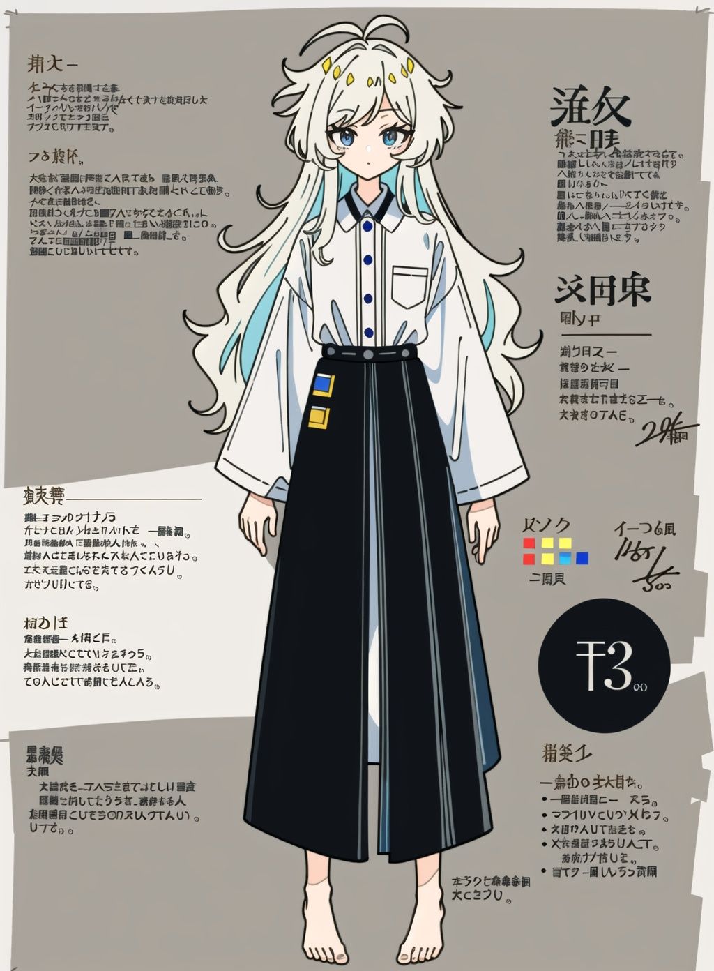 full body,(infographic:1.2), pajamas, patent drawings, physical measurement, (all clothes configuration:1.15), stationery, (solo), standing, cohesive background, (character sheet:1.2), (masterpiece), ((best quality)), (ultra-detailed), ((an extremely delicate and beautiful)),detailed background,(by exquisite colors block),(by exquisite colors block),depthoffield,colorful, (1girl:1.1),(long hair, messy hair,floating hair) ,tachi-e， <hypernet:21charturnerv2:1>，