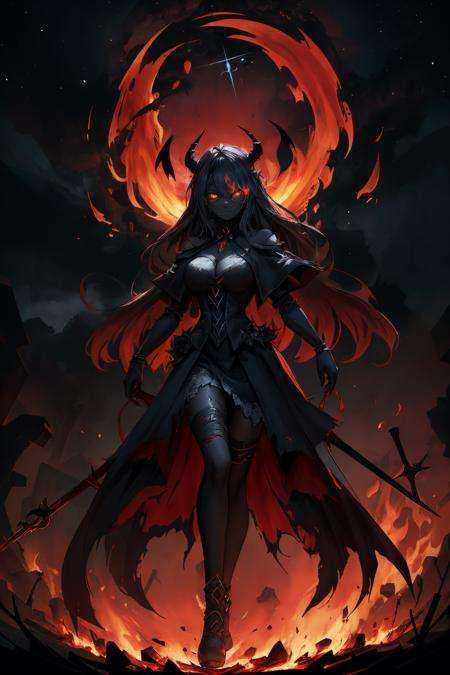 (dark skin),  (demon horns),  large breasts on Tensor.Art