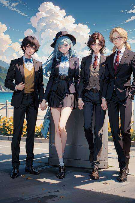 3girls,  4boys,  belt on Tensor.Art