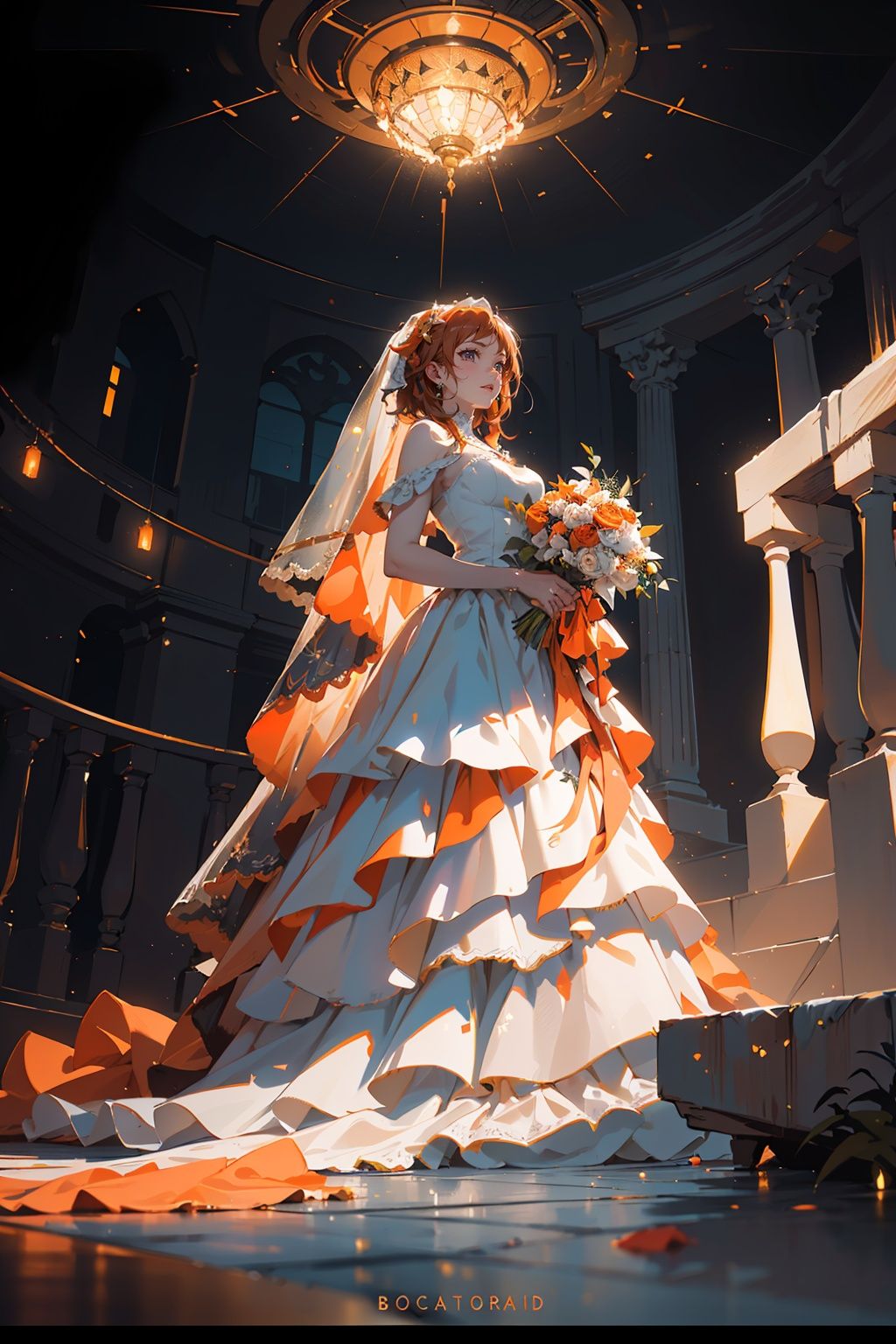 Story,  bride posing under a fairy tale,  elaborate scene style on Tensor.Art