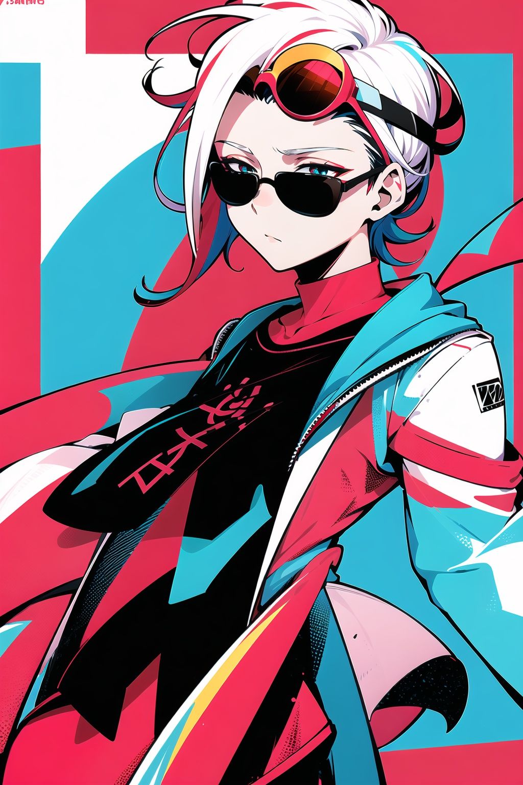 //
( code background), (data background,:1.2),
//
multicolored_background,red and white background,sam yang, (1boy:1.3), (short white hair,hair slicked back,:1.2)black sunglasses, expressionless,cowboy shot, no_eyes,(colored inner hair, colored_tips,:1.2)
