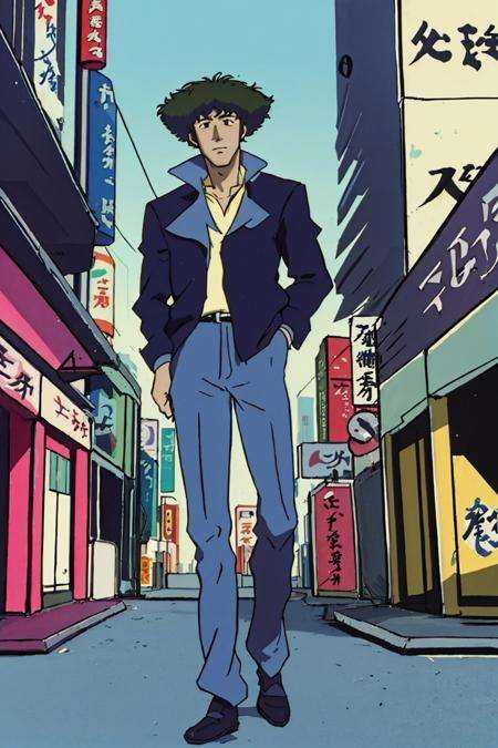 masterpiece, best quality,1boy,1980s \(style\),long legs, spike \(cowboy bebop\),tokyo \(city\), 