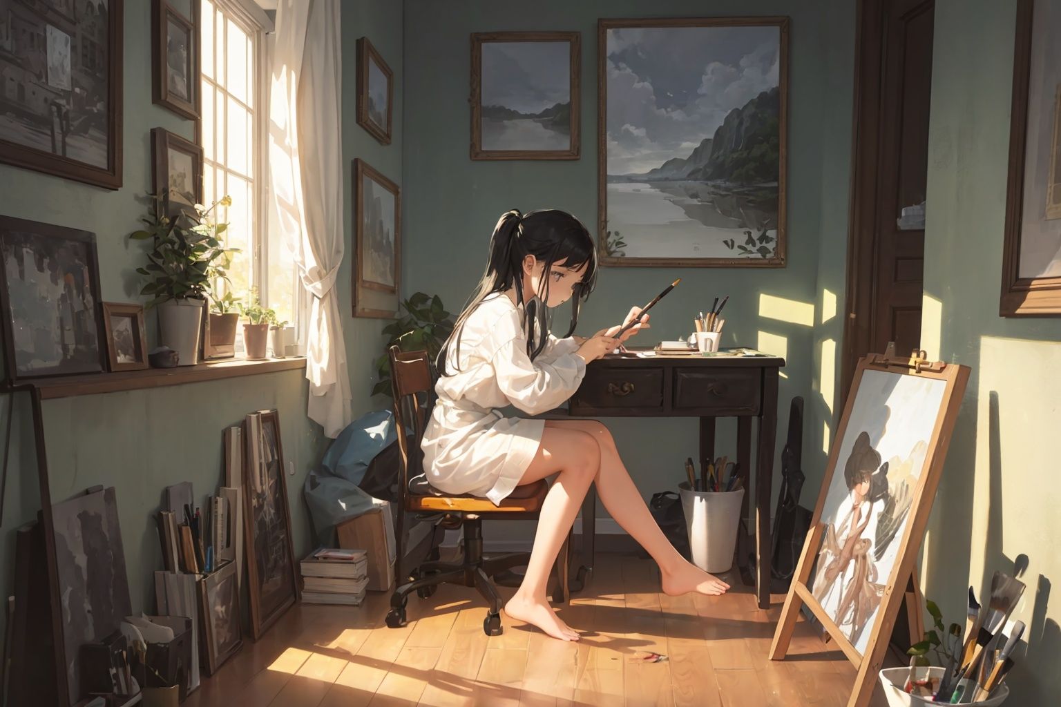 With a paintbrush in hand and bare feet on the floor,  a girl sat at her desk,  lost in her latest masterpiece. She dipped...