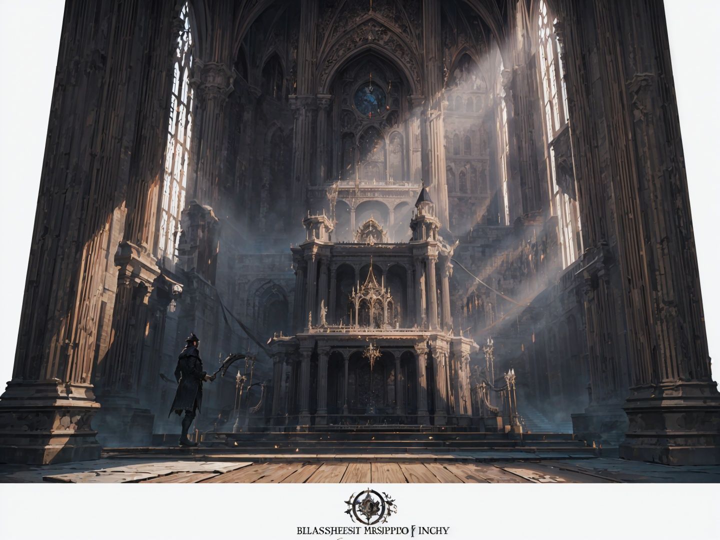 (best quality, masterpiece),highres, ultra detailed, (intricate details:1.2),(perfect details), (unity CG 8K wallpaper:1),,Bloodborne,<lora:Bloodborne-000075:0.5>,white background:1,simple background,auditorium:1,building:1,gothic,ultra detailed texture,extreme light and shadow,
