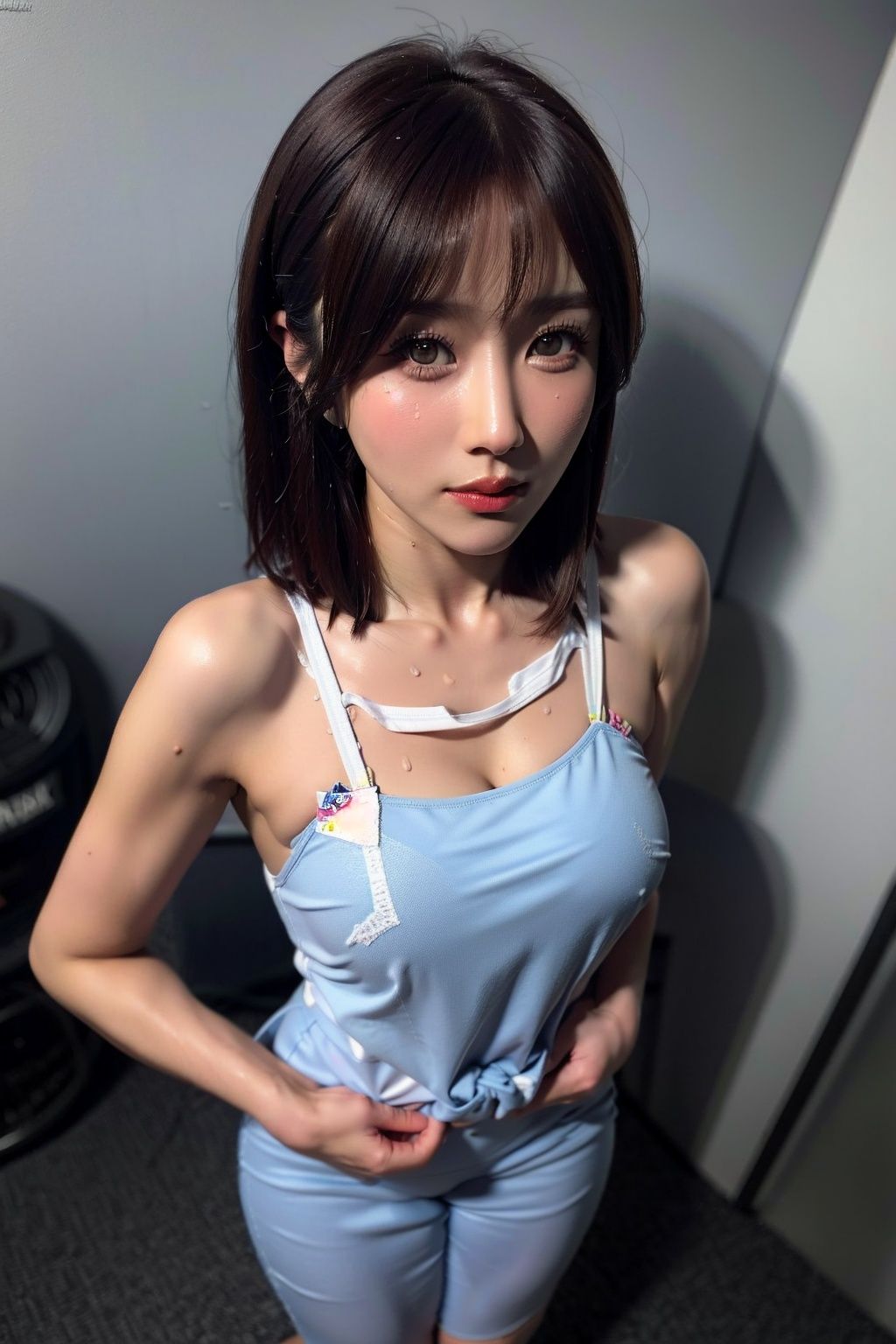 realistic,1girl,solo,(sweaty:1.2),(standing),(nude:1.1),(8K RAW photo), (high quality), (ultra high resolution),(sweating profusely:1.33),(ray tracing:1),(full body:1),(dark skin),(ray tracing:1.3)