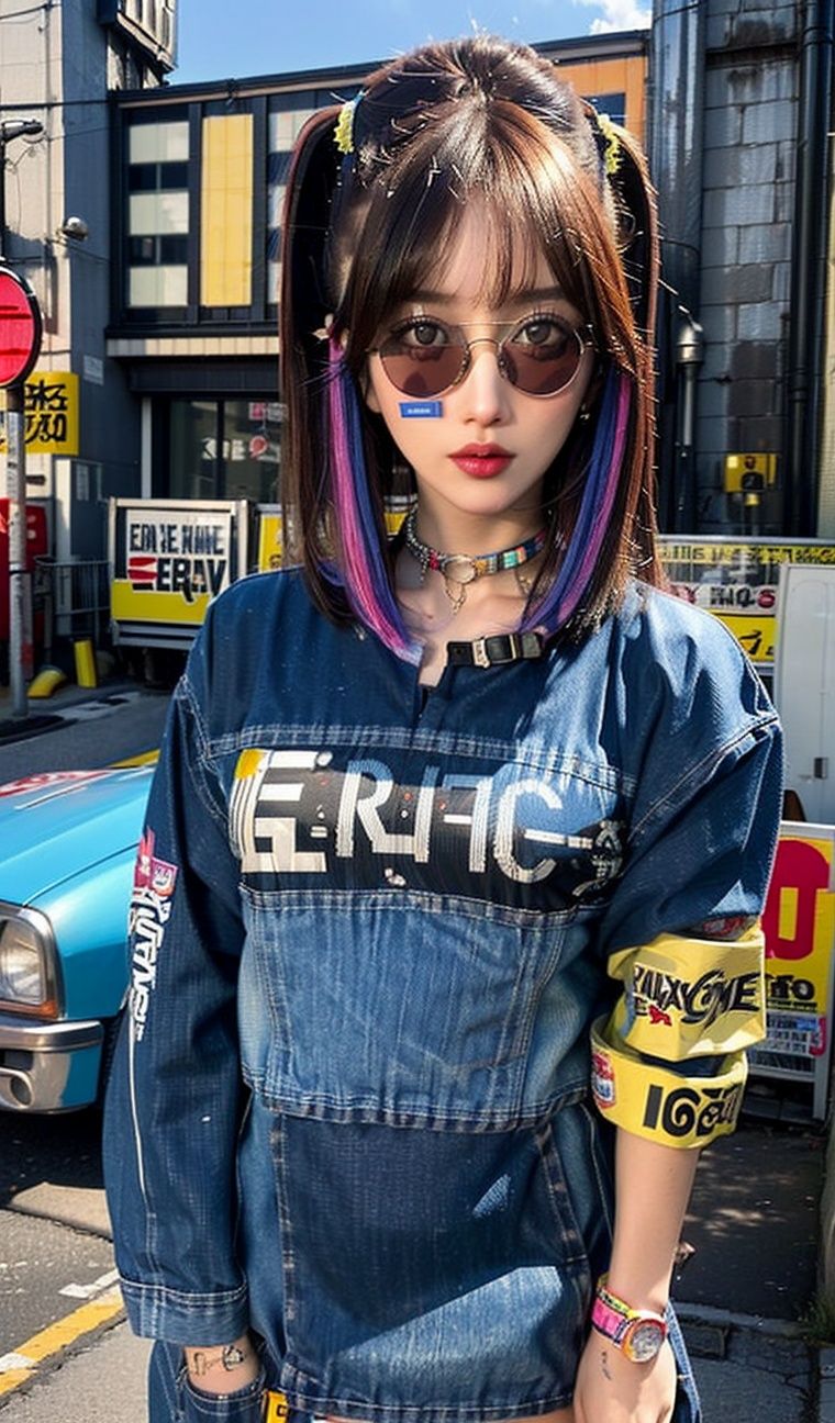 (90s fashion:1.5),(retro photography),(girl:1.2),(Japan:1.4),(nostalgic vibes:1.3),(urban street:1.3),(full-body shot:1.444),(street photography),(vintage look),(solo),(dynamic pose),(90s hairstyle:1.2),(bold and colorful outfit),(denim jacket with patches),(baggy jeans),(sneakers with vibrant colors),(retro accessories:1.15),(choker necklace),(oversized sunglasses),(scrunchie in hair),(graphic t-shirt:1.1),(pop culture reference),(walkman in hand),(90s graffiti backdrop),(authentic street art),(neon signs and billboards:1.2),(old school arcades),(vintage cars),(cassette tapes),(authentic 90s atmosphere),(nostalgic color grading:1.2),(film grain effect),(capturing the essence of the era)