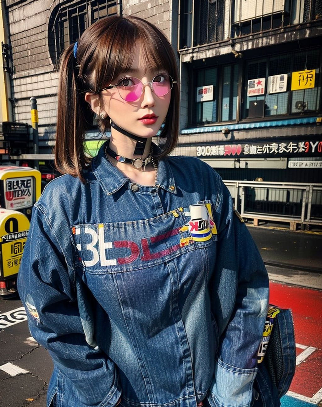 (90s fashion:1.5),(retro photography),(girl:1.2),(Japan:1.4),(nostalgic vibes:1.3),(urban street:1.3),(full-body shot),(street photography),(vintage look),(solo),(dynamic pose),(90s hairstyle:1.2),(bold and colorful outfit),(denim jacket with patches),(baggy jeans),(sneakers with vibrant colors),(retro accessories:1.15),(choker necklace),(oversized sunglasses),(scrunchie in hair),(graphic t-shirt:1.1),(pop culture reference),(walkman in hand),(90s graffiti backdrop),(authentic street art),(neon signs and billboards:1.2),(old school arcades),(vintage cars),(cassette tapes),(authentic 90s atmosphere),(nostalgic color grading:1.2),(film grain effect),(capturing the essence of the era)