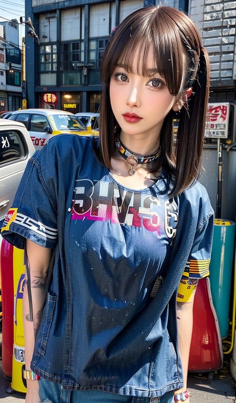 (90s fashion:1.5),(retro photography),(girl:1.2),(Japan:1.4),(nostalgic vibes:1.3),(urban street:1.3),(full-body shot:1.444),(street photography),(vintage look),(solo),(dynamic pose),(90s hairstyle:1.2),(bold and colorful outfit),(denim jacket with patches),(baggy jeans),(sneakers with vibrant colors),(retro accessories:1.15),(choker necklace),(oversized sunglasses),(scrunchie in hair),(graphic t-shirt:1.1),(pop culture reference),(walkman in hand),(90s graffiti backdrop),(authentic street art),(neon signs and billboards:1.2),(old school arcades),(vintage cars),(cassette tapes),(authentic 90s atmosphere),(nostalgic color grading:1.2),(film grain effect),(capturing the essence of the era)