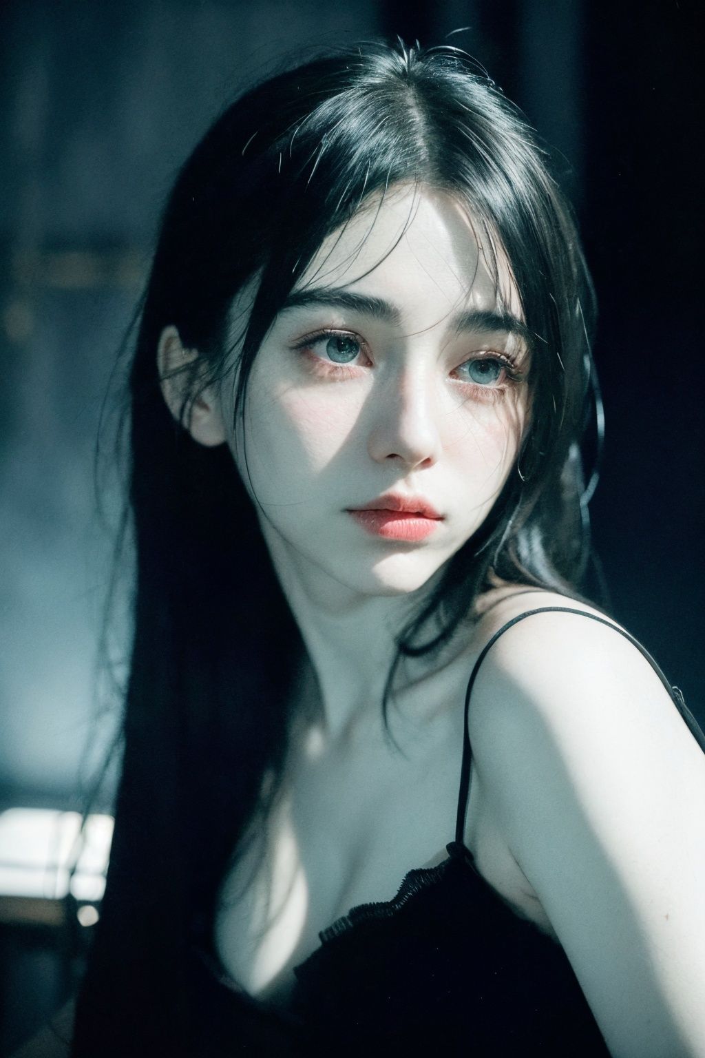 solo portrait photo of a real life girl 30 years old dark fantasy background, charming smirking by Ando Fuchs and Julius Horsthuis ultra realistic highly detailed intricate photorealistic analog style photograph sharp focus on eyes, cinematic lighting, <lora:EMS-591-EMS:0.3>, <lora:EMS-1126-EMS:1>