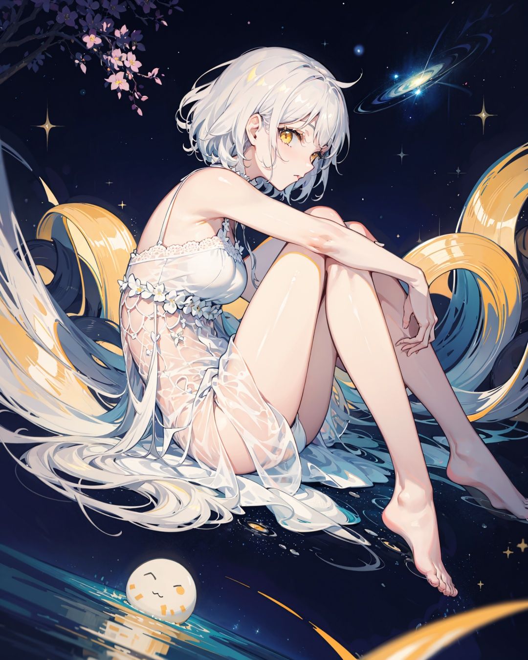 1girl,  white hair,  yellow eyes on Tensor.Art