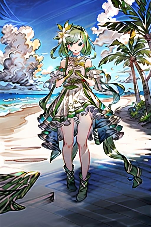 best quality, masterpiece, extremely detailed, detailed background, 1girl, sea, beach, city