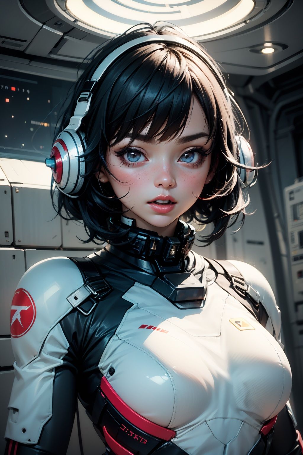 1girl,upper body,<lora:cyber_20230605125330:0.7>,spacestation,black hair, 