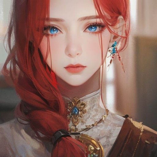 dalcefo,1girl, 1boy,  (((masterpiece))),(((best quality))),((ultra-detailed)),(illustration),depth of field,high saturation,(ultra-detailed hair:1.2),beautiful detailed face, red hair, <lora:sideponytail16:0.6>,  jewelry,