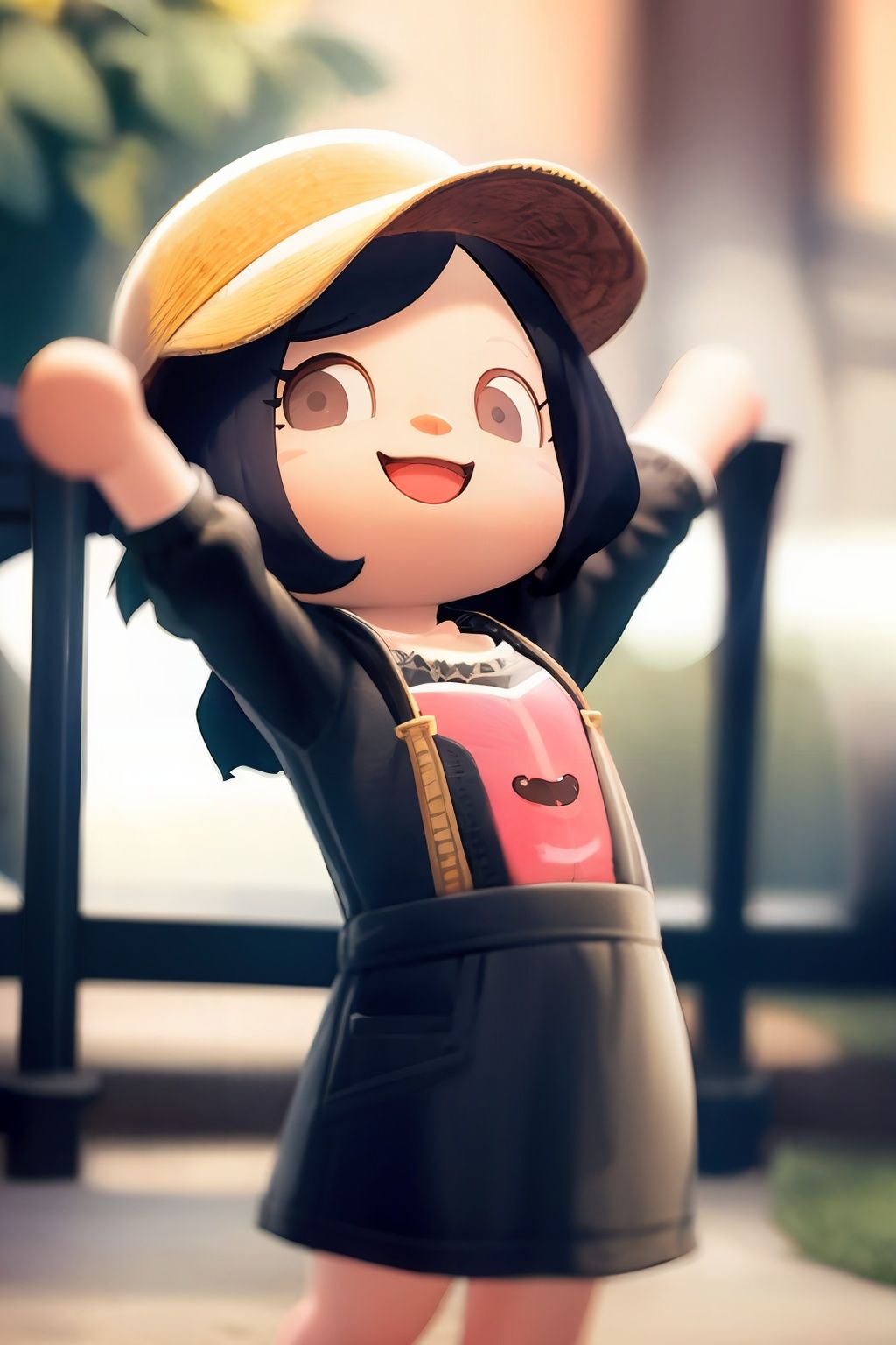 masterpiece, best quality,  <lora:ach02-000010:1>,chibi,1girl,open mouth, smile,arms up, 