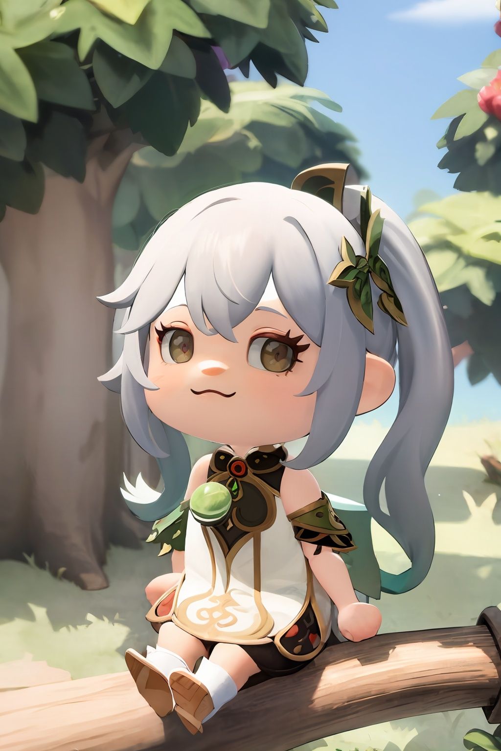 masterpiece, best quality,  <lora:ach02-000010:1>,chibi, 1girl,nahida \(genshin impact\), sitting, tree