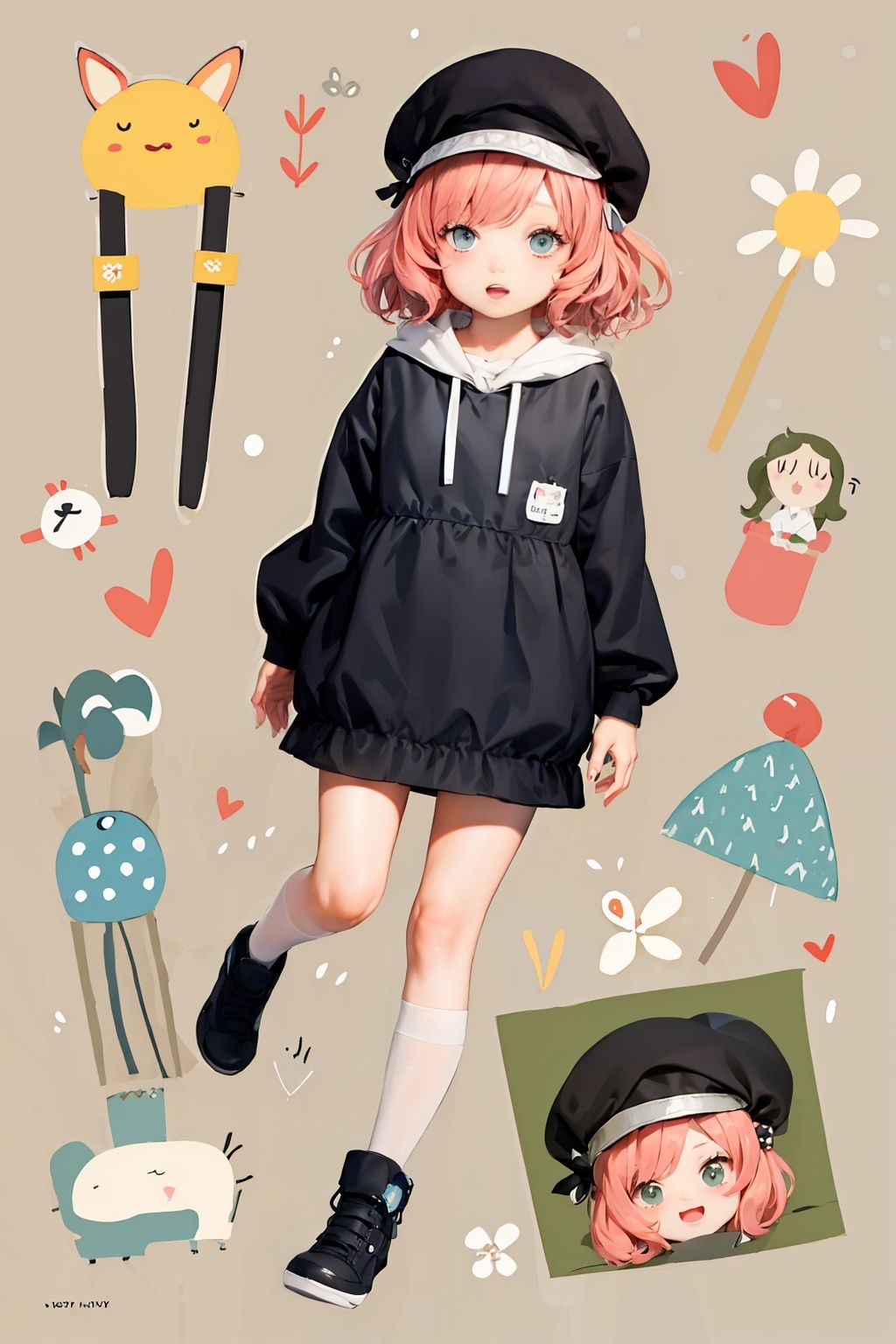 masterpiece, best quality, <lora:kp:1>,kpstyle,multiple girls,chibi,simple background,  