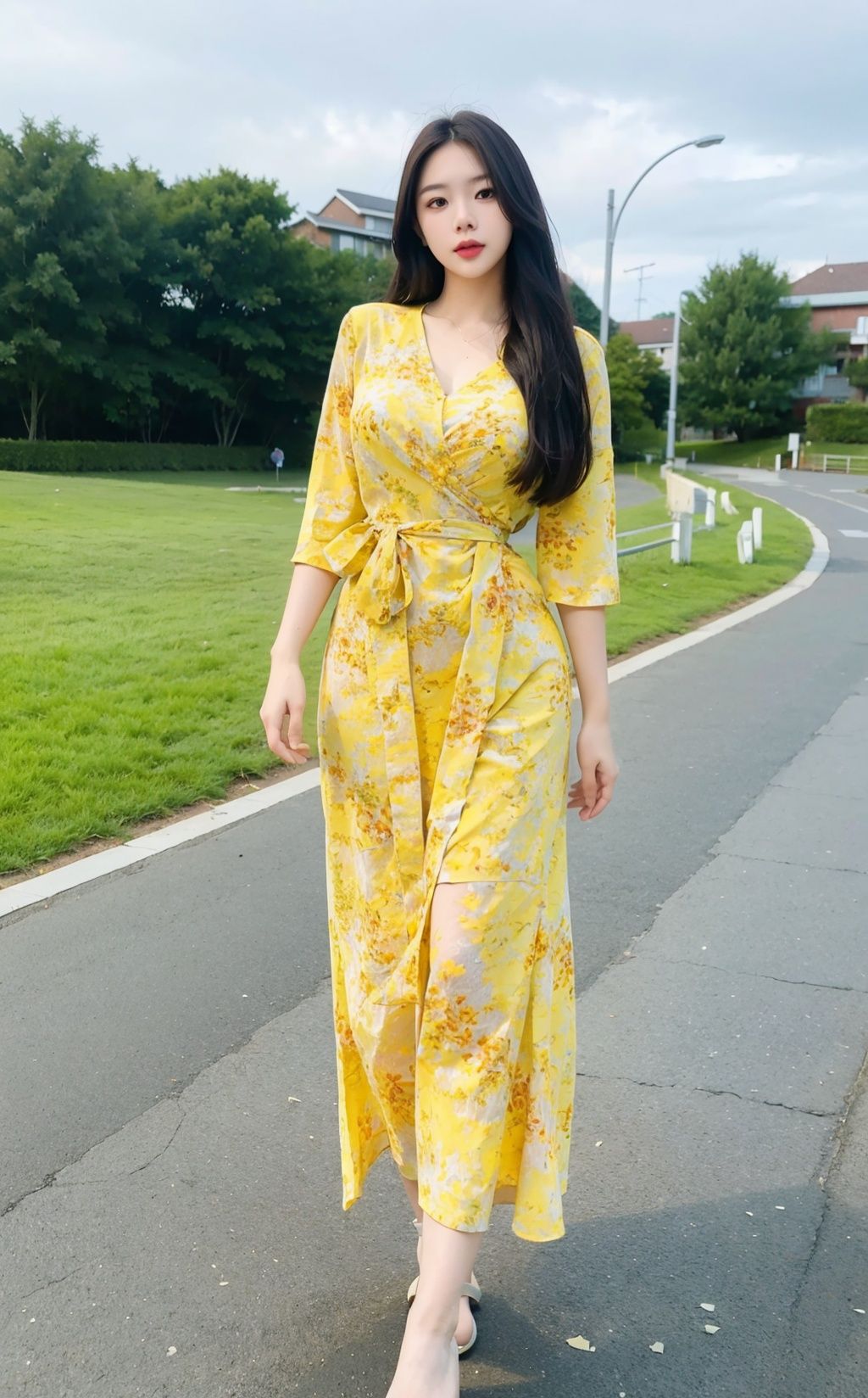 HDR,8k,realistic,(huge filesize),(outdoor:1.4),standing,sky,Mature woman,(straight hair),big sister,((closed mouth)),Serious expression,Small nose,Perfect face,alluring,slender waist,thigh,full body,((subdued light:1.1)),((frontal lighting)),shallow depth of field,dynamic angle,(ray tracing),(((facial lighting))),shadow,<lora:koreandolllikenessV20_v20:0.3>,huangsezhanpaoc,<lora:huangsezhanpaoc:0.5>,yerin,<lora:yerin-sd1.5-n30-e555-v1:0.4>,