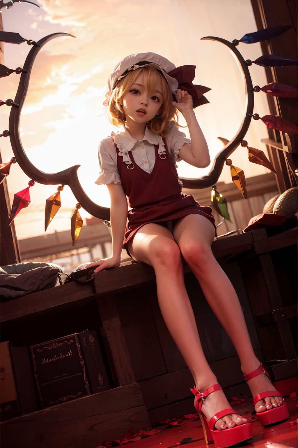 masterpiece, best quality, <lora:flandre:1>,1girl,flandre scarlet, mob cap, 