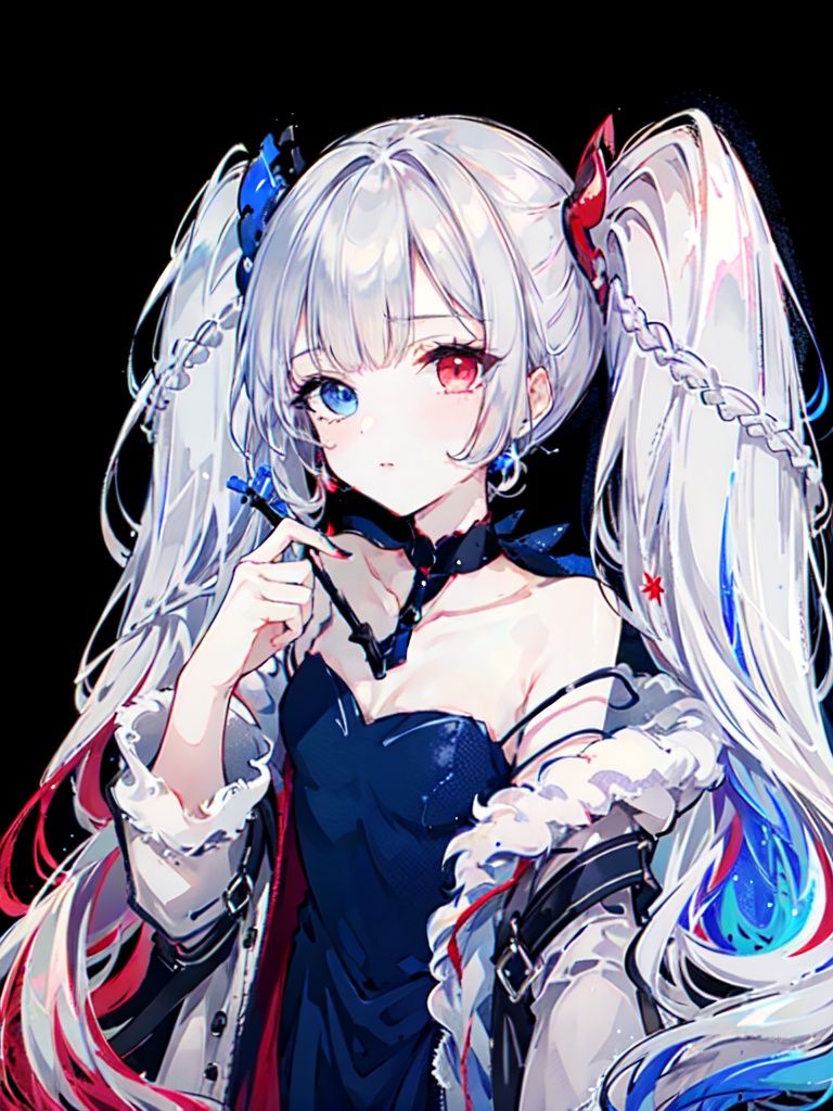 ( best quality, extremely detailed CG unity 8k wallpaper, ultra-detailed),(best illumination, best shadow, an extremely delicate and beautiful),((pixel background)),(1 girl),solo,delicate features,shine,hime_cut,long twintails,(beautiful detailed eyes),blue eye,red eye,(cowboy shot),look at the viewer, <lora:Shirahime-0.13:0.85>