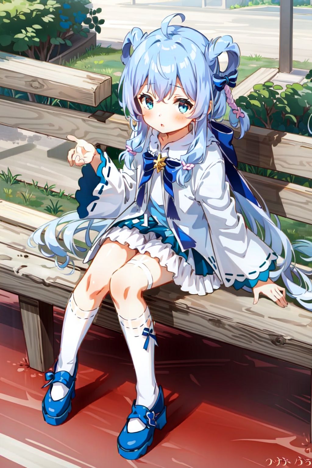 masterpiece,high quality,1girls,solo,sutera,long hair,blue eyes,white legwear,ahoge,white hair,loli,child,