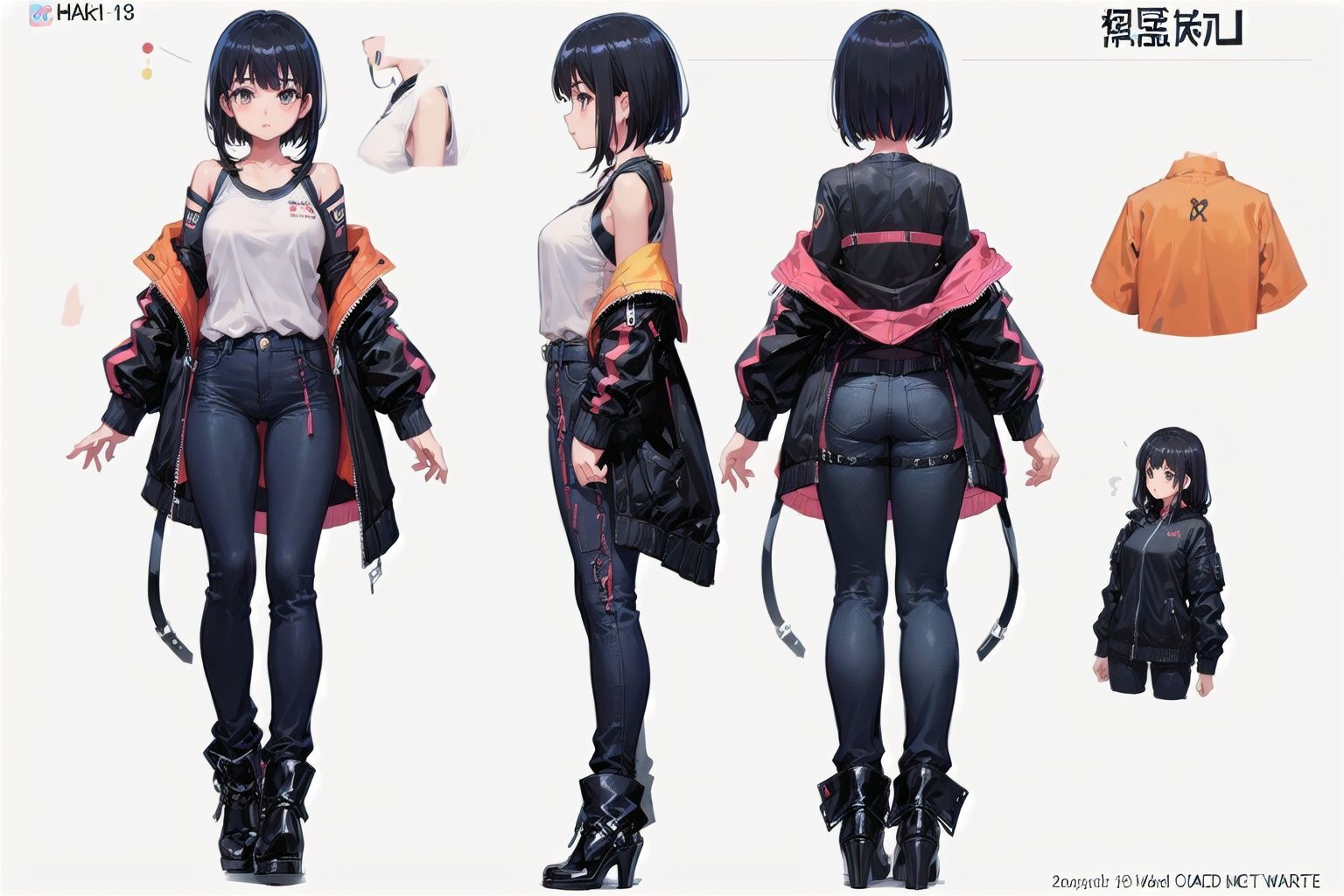 multiple views,1girl,pants,jacket,full body,<lyco:multiple views:1>