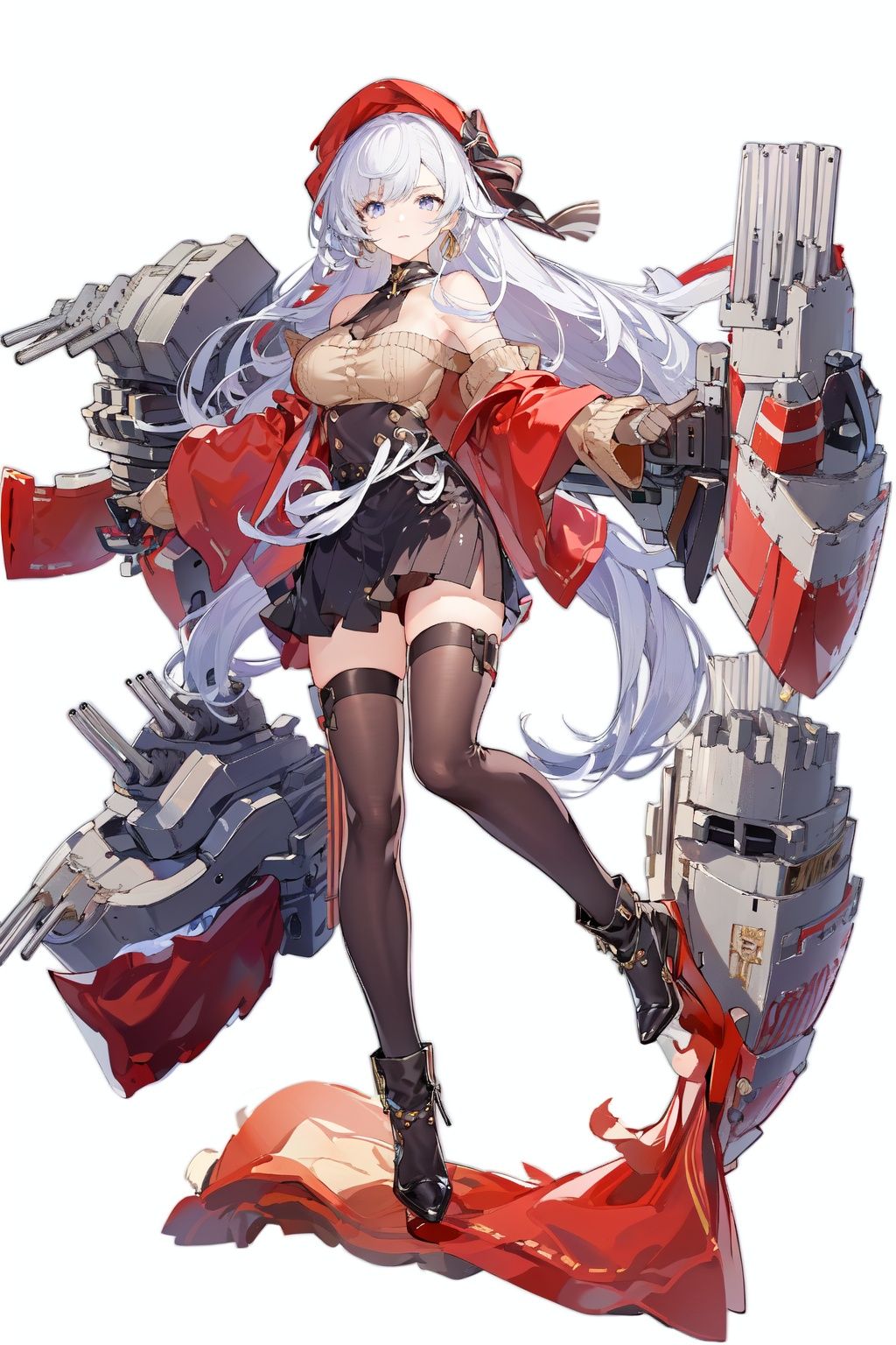[(white background:1.5)::5], (imid shot:0.95), (full body:1.25), Dynamic angle, (falt color:1.3),colorfulrigging, machinery, cannon,turret, belfast \(azur lane\),  <lora:azur lane_20230619144714-000018:0.6>   <lora:belfastAzurLaneShoppingWithThe_v2:0.8>