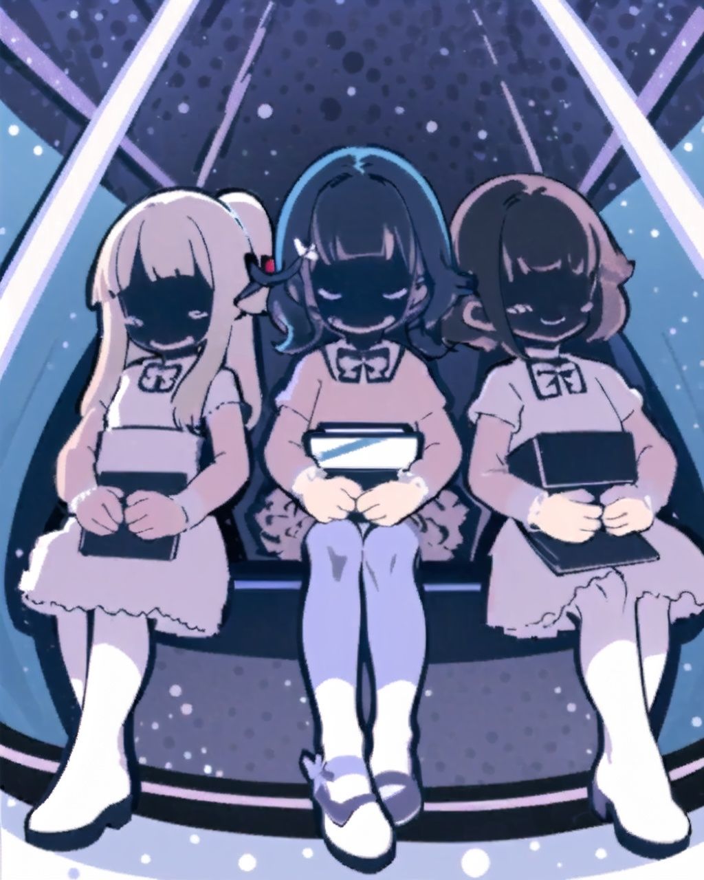 petite, loli, female child, solo, medium hair, ponytail, white sundress, black hair, looking at viewer, shoes, bow, blush, full body, bangs, white pantyhose, sitting on train's bench, blue eyes, smile, closed mouth, aqua eyes, ribbon, train, short sleeves, white bow, mary janes, bowtie, <lora:Re1999Skill_style:1>