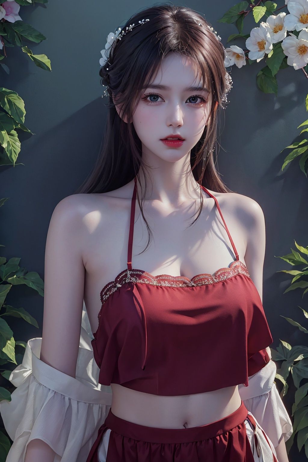 (8k, RAW photo, best quality, masterpiece:1.2), (realistic, photo-realistic:1.2)(raw photo) (extremely detailed CG unity 8k wallpaper) detailed and intricate, original,highres,[1girl:background:0.6]looking at viewer,upper  body，red shidudou,  