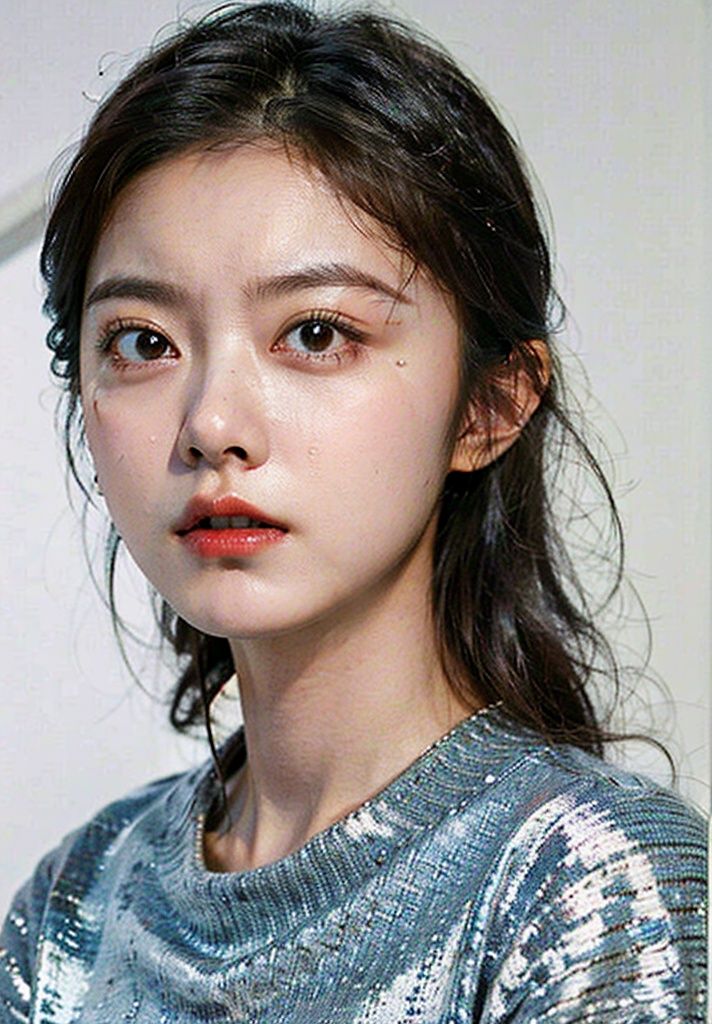 shiny skin,masterpiece,best quality,upper body, 1girl, solo, (parted lips:1.05), ( sad,crying), shiny skin,  looking at viewer,skindentation <lora:ZhaoJinmai-3:0.65>