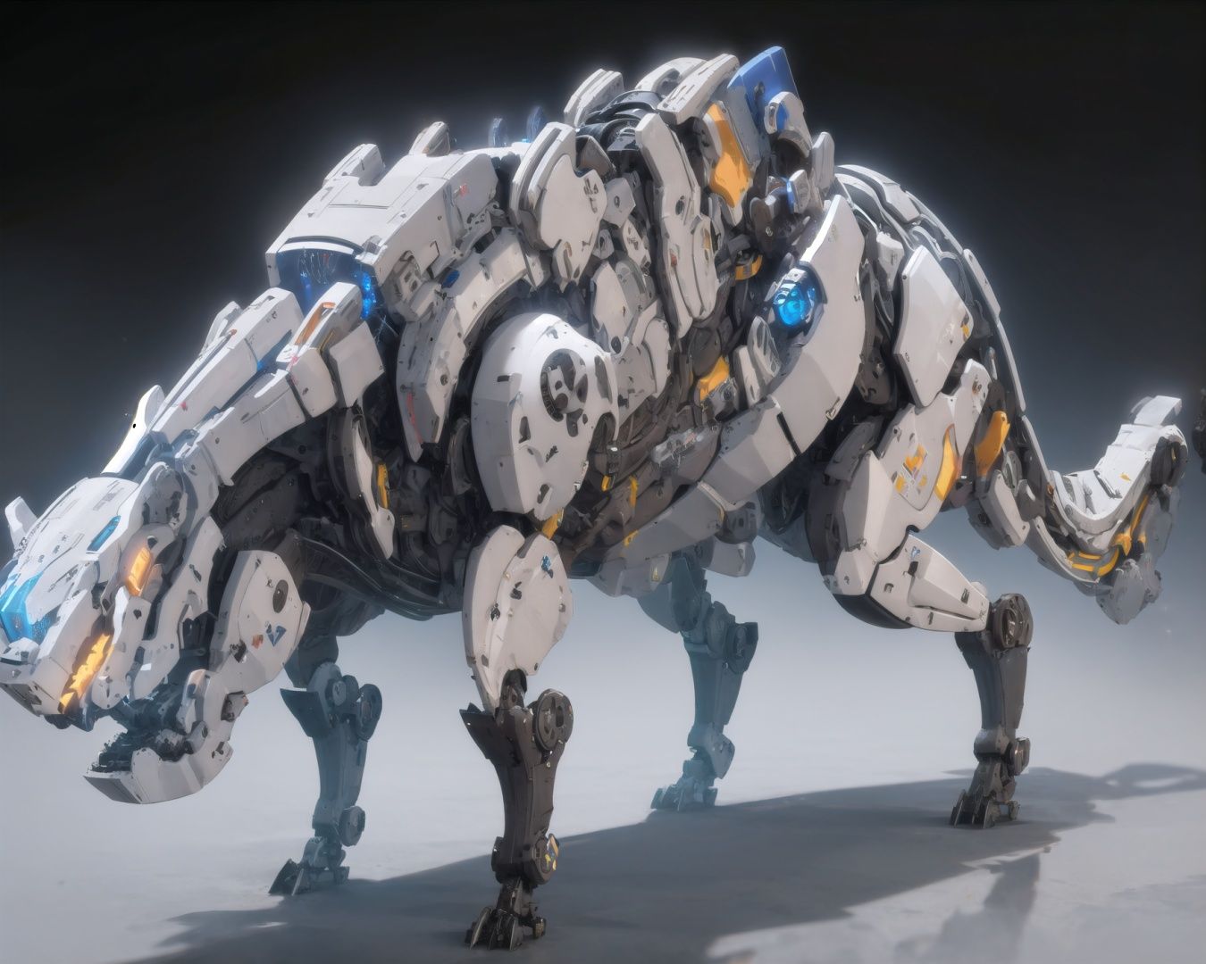 horizon,Quadruped machinery,robot, mecha, science fiction, no humans, solo, glowing, blue eyes,tail, <lora:horizon-000005:0.7> ,