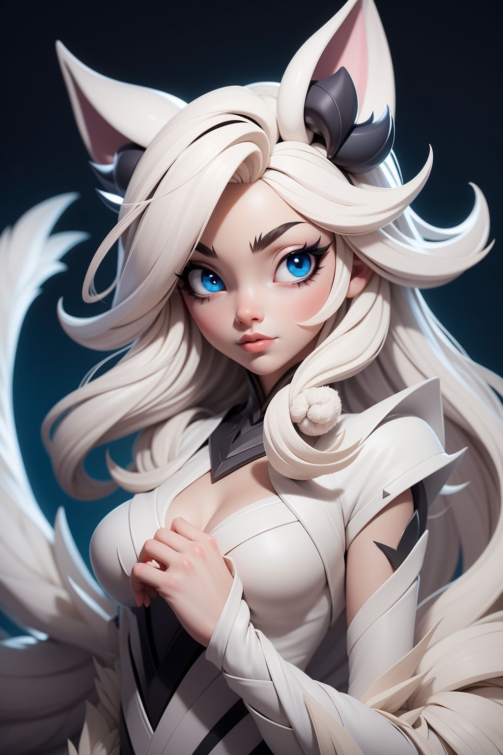 original-art, inked, lineart, masterpiece, best quality, 1girl, kindred, lamb, white fur, white skin, black mask, blue eyes,